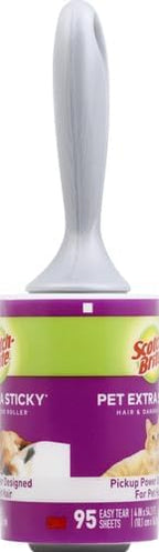 Scotch-Brite Pet Hair Pickup Extra Sticky Lint Roller,Designed for Removing Fur + Fluff on Couches,Clothes,Dog and Cat Beds,& More,95 Easy-Tear Adhesive Sheets Total (Pack of 4)
