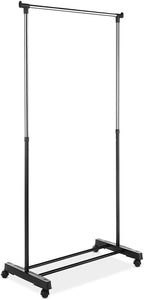 Whitmor Adjustable Garment Rack Rolling Clothes Organizer, Black and Chrome