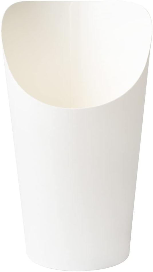 Restaurantware Bio Tek 16 Ounce French Fry Containers 100 Disposable Charcuterie Cups - Incline Design Round White Paper French Fry Cups Stackable For Waffles Chips or Popcorn