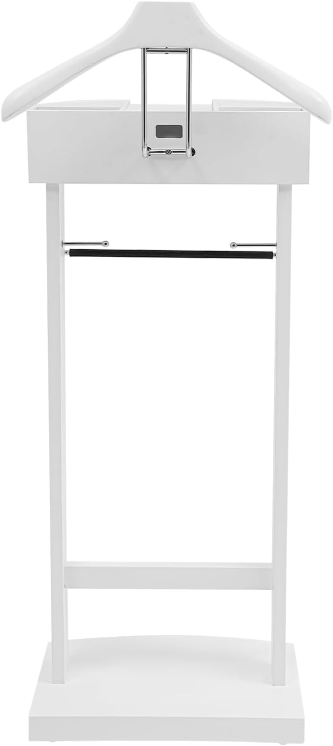Valet Stand for Man and Women, Wood Suit Rack Suit Valet Stand with Top Tray, Storage Drawer, Bottom Shoe Rack, Freestanding Clothes Rack for Living Room, Bedroom, Office, Black (White2)