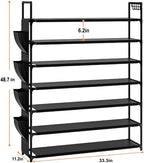 OYREL Large Capacity 7 Tier Shoe Rack, Black, 33.3in Wide x 11.2in Deep x 48.7in Tall, Holds 28-35 Pairs of Shoes, Ultra-Minimalist Style, Waterproof and Durable