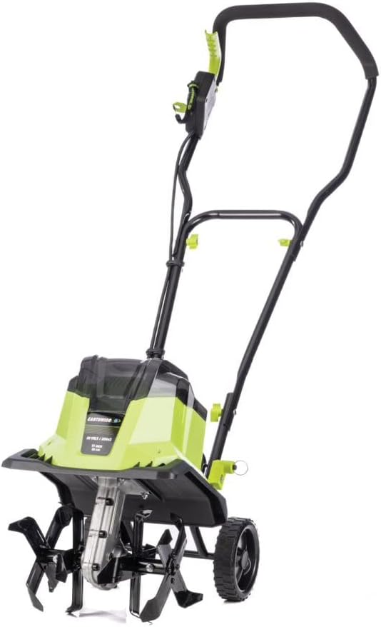 Earthwise Power Tools by ALM TC722011 11-Inch 2x20-Volt Lithium-Ion Cordless Electric Garden Tiller Cultivator, 2x20 Volt 4Ah Battery and Charger Included, Green