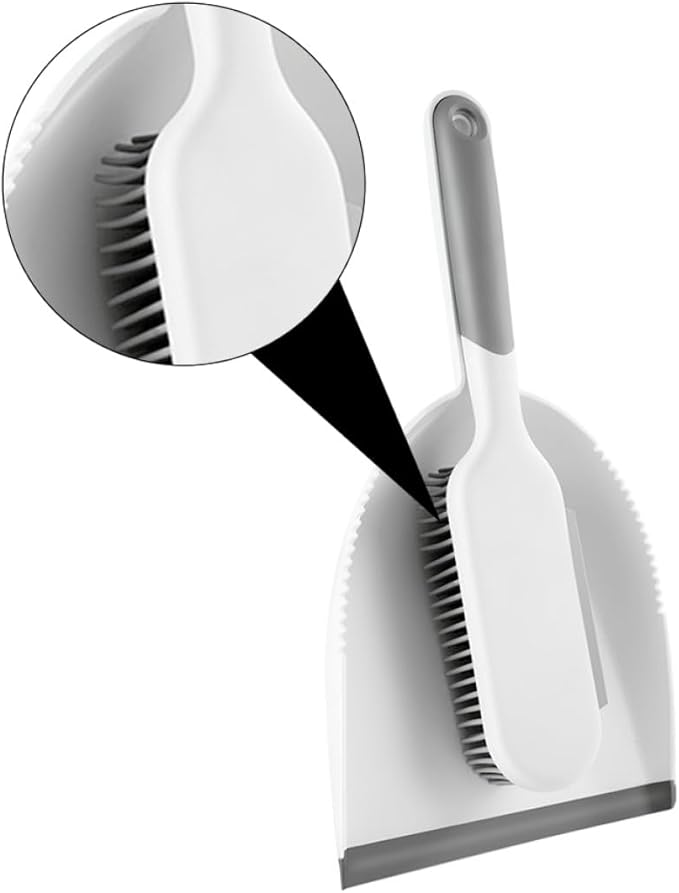 Multi-use Cleaning Brush and Broom Dustpan Set, 2pcs Mini Sweeping Tools with Bed and Desktop Brush for Home Dust Removal, White and Grey Handheld Cleaning Accessories