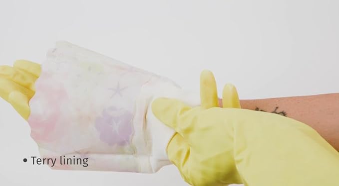 Household Gloves Latex Free Cleaning Grey and Yellow Gloves with Soft Lining Long Cuff 15" & Grip (2 Pair), Large