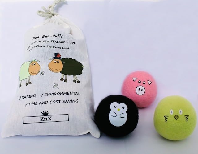 ZnX Wool Dryer Balls 6 Pack XL Eco-Friendly, Renewable and Biodegradable Crafted from 100% Organic New Zealand Sheep Wool, Wool Balls Replaces Dryer Sheets - Laundry Balls with Storage Bag