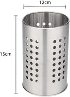 FABULETTA Stainless Steel Utensil Holder for Kitchen Countertop, Cutlery Drainer Rack with Drain Hole, Rust-Resistant Vertical Organizer Stand for Spoons and(Silver Medium)