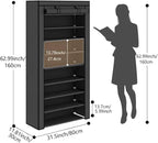 Calmootey 9 Tier Shoe Rack Organizer,Portable Shoe Shelf with Nonwoven Fabric Cover for Closet Hallway,Bedroom,Entryway,31.50x11.81x62.99inches,Grey