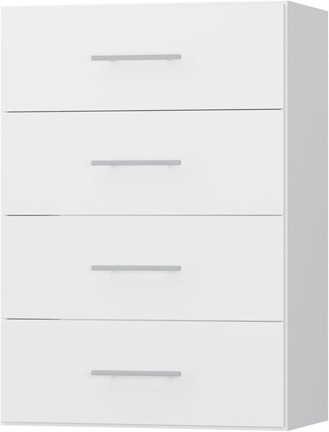 MODCART 4 Drawer Short Tower Closet Unit, Modular Closet System, Wood Closet System Organizer with Storage for Walk In Closets, Clothing Rack Closet for Hanging Clothes, Bedroom, White, 31.5"W