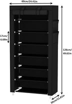 Calmootey 7 Tier Shoe Rack Organizer,Portable Shoe Shelf with Nonwoven Fabric Cover for Closet Hallway,Bedroom,Entryway,Black