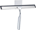 J&V TEXTILES All-Purpose Stainless Steel Shower Squeegee for Glass Doors with Adhesive Hooks, Squeegee for Shower Glass, Bathroom Household Cleaner Tool, 10 Inch (Silver)