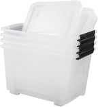 Asking 30 L Plastic Storage Box with Lid, 4-Pack Wheeled Clear Plastic Boxes