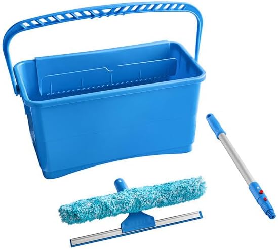 Professional Window Cleaning Kit, 3-Piece Set with 20" Pole, 14" Squeegee, 6 Gallon Bucket
