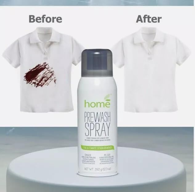 Laundry Prewash Spray Aerosol 12.3 Oz,Powerful Ultimate Tough Stain Remover for Favorite Color-Fast Fabric & White Shirts/Clothes w/o Scrub/Soak,Get Rid of Grease/Ink/More w. Right Amount Controlled