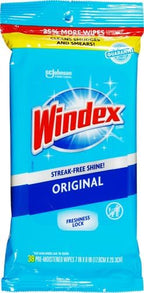 Windex Wipes Glass Cleaning, Pre-Moistened Glass and Surface Wipes to Clean Home Surfaces, Household Essentials, Original Scent, 38 Count (Pack of 2)