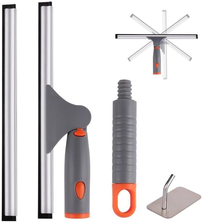 ITTAHO 10" Swivel Window Cleaning Squeegee, All-Purpose Anti-Slip Window Squeegee with 2 Blades, Window Cleaner Tool Bathroom Squeegee for Shower Doors, Tile Shower Walls，Mirrors,Car Windshields