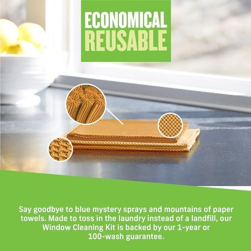 E-Cloth 2-Pack Window Cleaning Cloth - Streak-Free Glass & Mirror Cleaning Kit with Just Water, Glass Cleaning Cloth, Microfiber Towel Kit for Windows, Car Windshield, Mirrors - Tangerine Orange