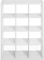 Furinno Simple Cube Storage Organizer, 12-Cube Display Shelf, Open Back Shelving Unit, Storage Shelves, Extra Thick Frame, for Organization and Storage, Living Room, Home Office, White