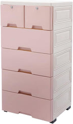 6 Drawer Storage Drawer,Closet Drawers Dresser Organizer, Dresser Plastic Storage Cabinet with 4 Wheels Pink Dressers for Bedroom