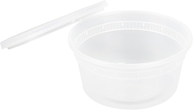 Asporto 12 Ounce To Go Boxes, 100 Microwavable Round Soup Containers - Clear Plastic Lids Included, Do Not Contain BPA, Clear Plastic Soup Containers, Disposable - Restaurantware