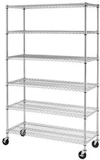 FDW 48 inch L×18 inch W×76 inch H Wire Shelving Unit Metal Shelf with 6 Tier Casters Adjustable Layer Rack Strong Steel for Restaurant Garage Pantry Kitchen Garage, Chrome