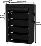 Calmootey 5 Tier Shoe Rack Organizer,Portable Shoe Shelf with Nonwoven Fabric Cover for Closet Hallway,Bedroom,Entryway,Black
