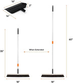 Superio 18" Horse Hair Upright Broom with Telescopic Handle & 16" Black Dustpan with Comb, Rubber Lip & Clip – Narrow Thin Dust Broom for Dog Hair – Hardwood & Tile Floor Cleaning Set – Gray/Black