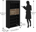 Calmootey 9 Tier Shoe Rack Organizer,Portable Shoe Shelf with Nonwoven Fabric Cover for Closet Hallway,Bedroom,Entryway,31.50x11.81x62.99inches,Black