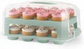 MosJos EXTRA TALL DOME 24 Cupcake Carrier, Green Cupcake Holder Carries 24 Cupcake Storage Container, Muffin Traveler Two Tier Stand Reusable Cupcake Box