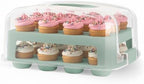 MosJos EXTRA TALL DOME 24 Cupcake Carrier, Green Cupcake Holder Carries 24 Cupcake Storage Container, Muffin Traveler Two Tier Stand Reusable Cupcake Box