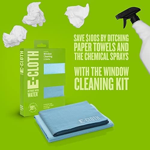 E-Cloth Microfiber Window Cleaning Cloth Kit - Glass Cleaning Cloth for Windows, Mirrors, Cars, Lenses, Eyeglasses, & More, Streak Free Clean, Machine Washable Reusable Towel - Alaskan Blue (2 Kits)