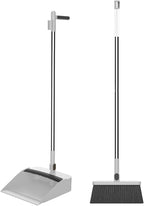 37.8in Broom and Dustpan Set Foldable Hand Brooms for Home & Kitchen with Rotatable Standing Storage, Buckle Type Broom with Dustpan Combo Set Outdoor Brooms Cleaning Tool Apartment Essentials (White)