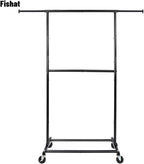 Fishat Black Simple Standard Rod Rolling Garment Clothes Rack, Metal Clothes Organizer with Lockable Wheels