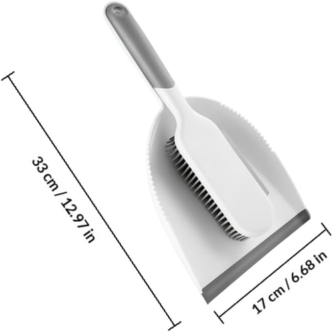 Multi-use Cleaning Brush and Broom Dustpan Set, 2pcs Mini Sweeping Tools with Bed and Desktop Brush for Home Dust Removal, White and Grey Handheld Cleaning Accessories