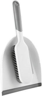 Multi-use Cleaning Brush and Broom Dustpan Set, 2pcs Mini Sweeping Tools with Bed and Desktop Brush for Home Dust Removal, White and Grey Handheld Cleaning Accessories