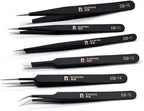 6PCS Precision Tweezers Set, ESD Anti-Static Heavy-Duty Stainless Steel Electronic Tweezers for Electronics Repair, Laboratory, Soldering, Jewelry Making Tools Straight & Curved Tips, Precision Tools