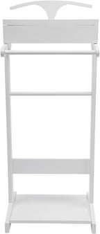 Clothing Rack, Wood Suit Clothes Stand with Drawer, Practical Freestanding Clothes Stand with Top Tray for Men, Women, Organizes Ties, Belts, Shoes, 22Ibs Capacity, Modern White