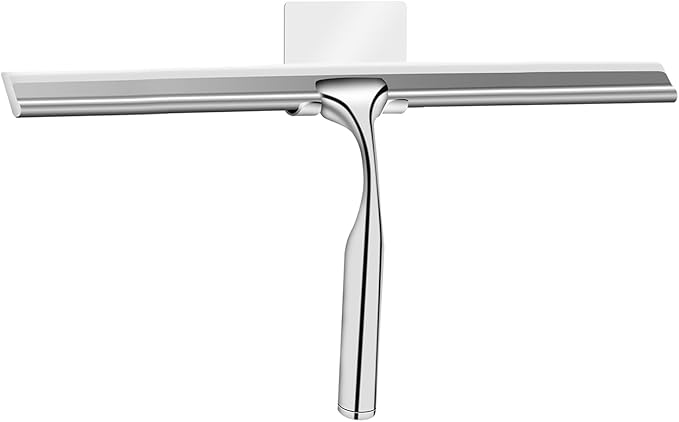 Shower Squeegees Stainless Steel with Self Adhesive Hook Window Squeegees for Shower Doors Bathroom Mirror Wiper, Window Glass Cleaning