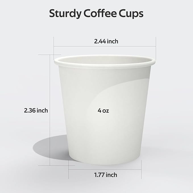 100 Count 4 oz Coffee Cups, Leak-Free Food Safe Paper Cups 4 oz, Disposable 4oz White Paper Cups for Cold and Hot Drinks