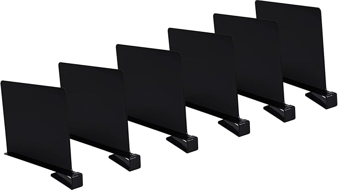 Sooyee 6 Pack Black Acrylic Shelf Dividers,Closet Shelves Closet Organizers and Storage in Bedroom, Kitchen, Office Shelves,Closet Dividers
