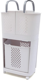 Laundry Basket Organizer Storage Shelf with Frame and Baskets Storage Drawers Unit,Laundry Towel Hamper Cabinet Tower One Part Compartment Sorter Basket(2-Tier,With Wheels)