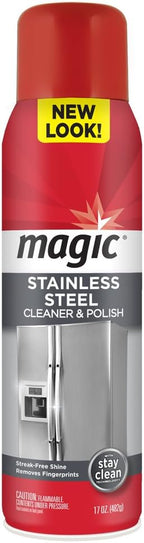 Magic Stainless Steel Cleaner Aerosol - 17 Ounce - Removes Fingerprints Residue Water Marks and Grease From Appliances - Refrigerator Dishwasher Oven Grill etc