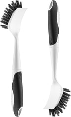 Dish Scrub Brush, 2 Pack Stiff Bristles Cleaning Scrubber Brushes with Non Slip Handle Built-in Scraper, Kitchen Dish Brushes for Cleaning Pans, Pots, Stoves, Sink