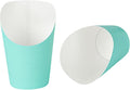 Restaurantware Bio Tek 12 Ounce French Fry Containers, 100 Disposable Charcuterie Cups - Incline Design, Round, Turquoise Paper French Fry Cups, Stackable, For Waffles, Chips, or Popcorn