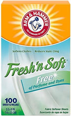 Arm & Hammer Fabric Softener Sheets, Free of Perfumes and Dyes, 100 ct (Pack of 2)