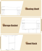 Towel Racks for Bathroom Wall Mounted - Bath Wall Towel Holder Set Above Toilet Storage, Rolled Towel Shelf Organizer for Small Bathroom All White, Wood Vertical Towel Rack for Bathroom Wall Decor