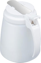 Restaurantware-Chef 101 32 Ounce All Purpose Syrup Dispenser, 1 Honey Dispenser - White Top, Stainless Steel Slide Cover, Plastic Pancake Syrup Bottle, Perfect For Diners, Restaurants, Home
