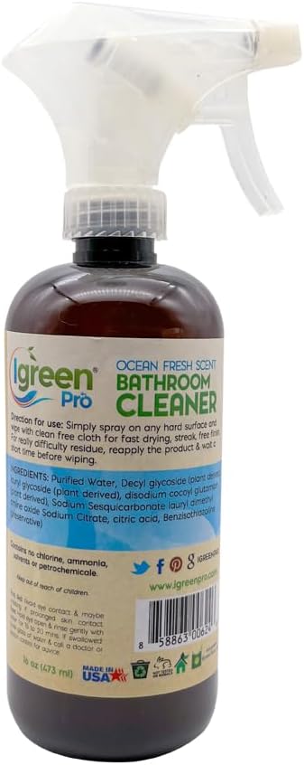 Eco Friendly Bathroom Cleaner, Eco-Friendly, Non-Toxic, Plant-Based, No Artificial Fragrance, Colors or Preservatives, 16 Ounces