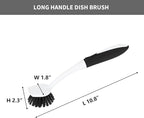 Dish Brush with Handle, 2 Pack Scrub Brushes with Built-in Scraper for Cleaning Kitchen, Pots, Pans and Sink, Scrubber Washing Tools, Black