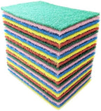 Bundaloo 24 Pack Scouring Pads Scrubbers Set in Red, Yellow, Pink, Green and Blue - Multipurpose, Non Abrasive, Non Scratch - Synthetic Fiber Cleaning and Scouring Scrubs - 6x4 Inches…
