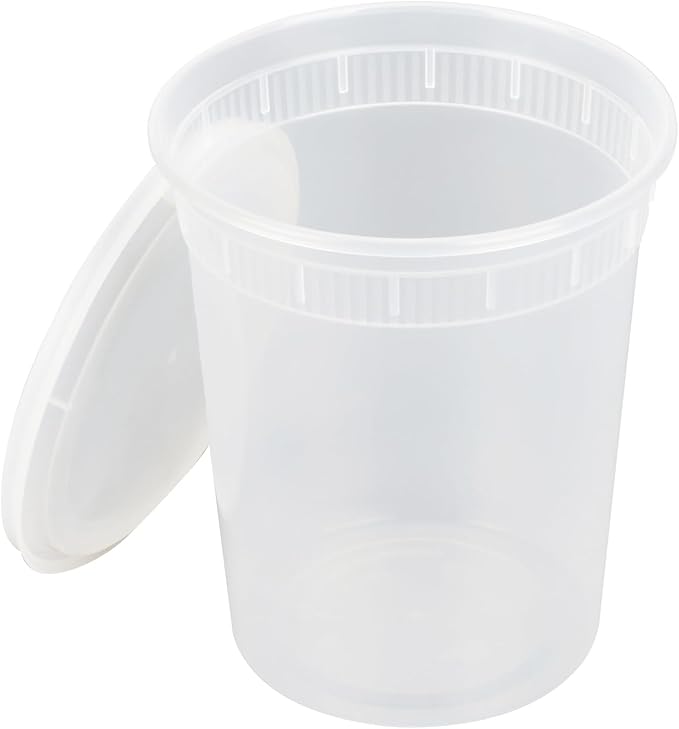 Restaurantware-Asporto 32 Ounce To Go Boxes, 100 Microwavable Round Soup Containers - Clear Plastic Lids Included, Do Not Contain BPA, Clear Plastic Soup Containers, Disposable